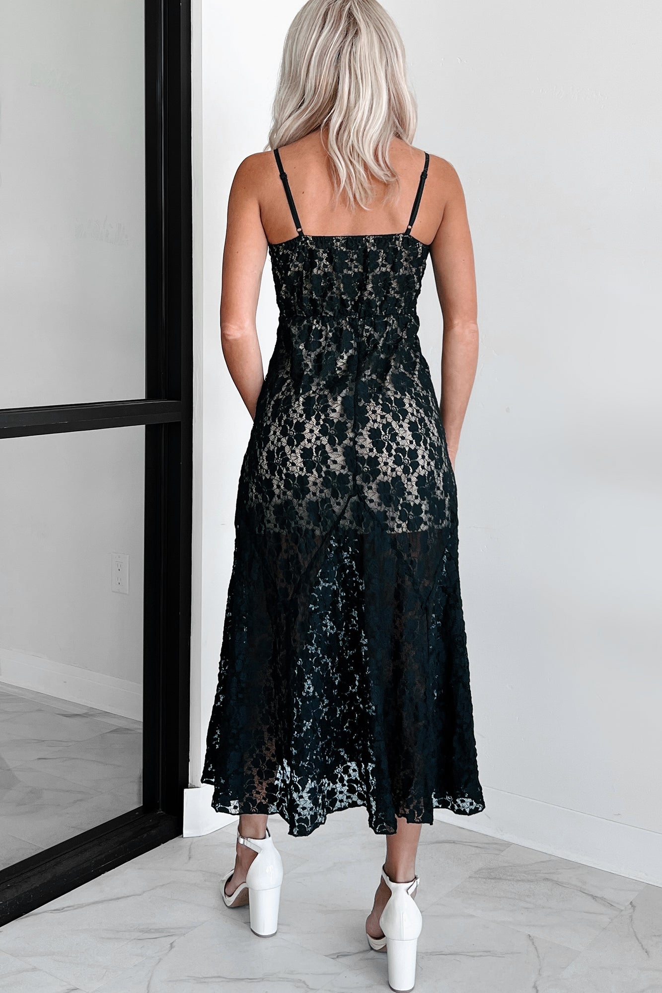 Exceedingly Elegant Lace Midi Dress (Black) - NanaMacs