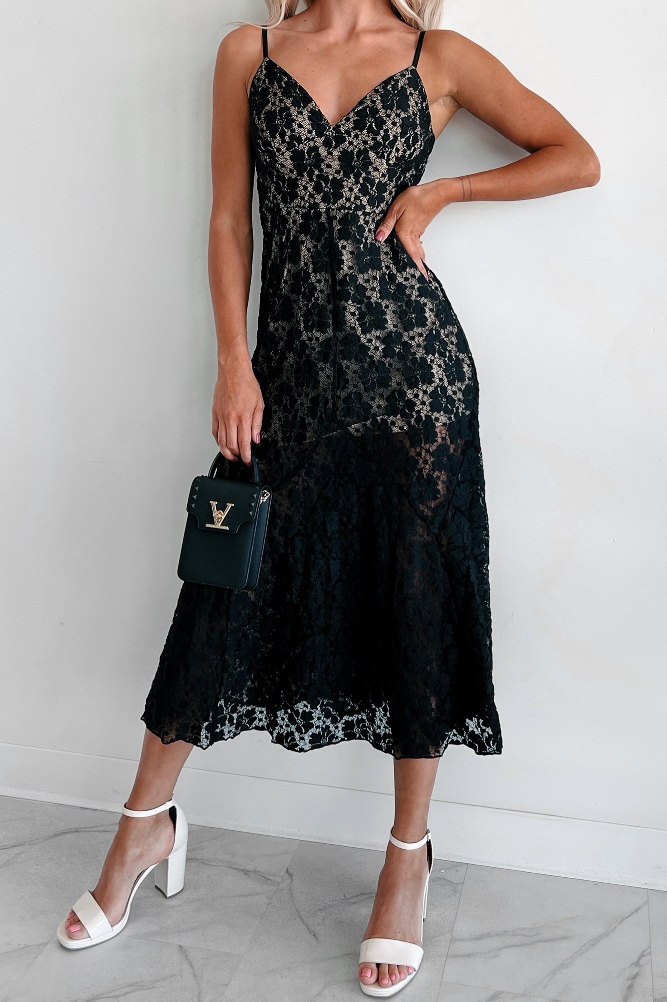 Exceedingly Elegant Lace Midi Dress (Black) - NanaMacs