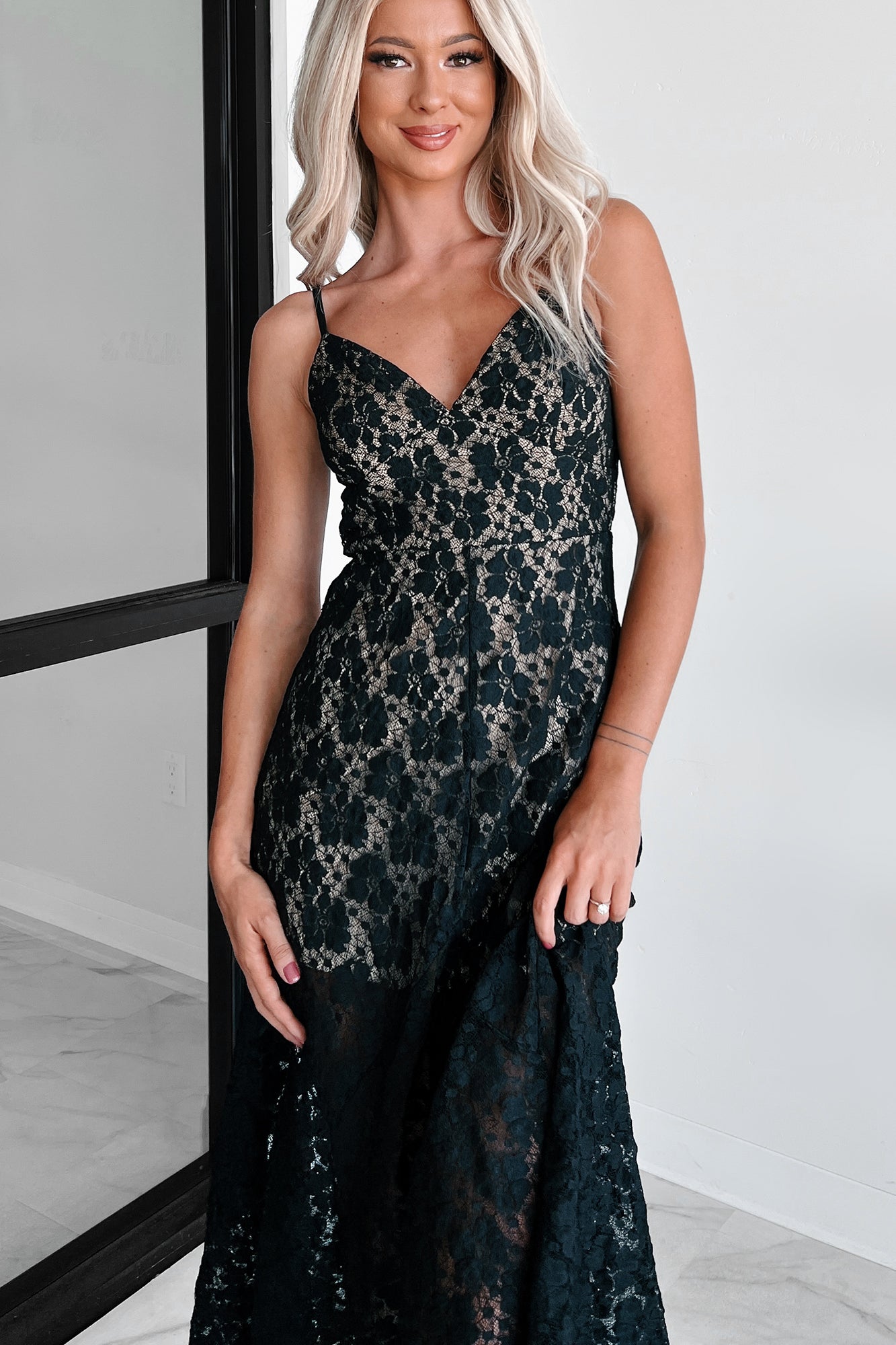 Exceedingly Elegant Lace Midi Dress (Black) - NanaMacs