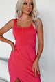 Ignore The Stares Corset Seam Midi Dress (Hot Pink) - NanaMacs