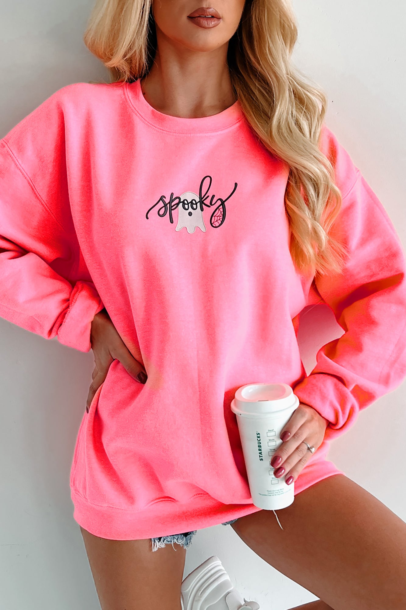 Ships by 9/20 Spooky Thang Graphic Sweatshirt (Neon Pink) - NanaMacs