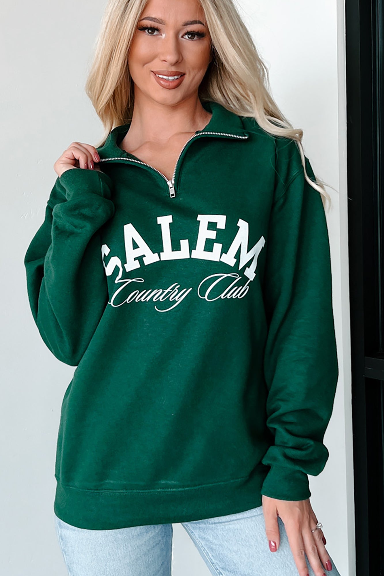 Ships by 9/20 "Salem Country Club" Quarter-Zip Sweatshirt (Forest Green) - NanaMacs