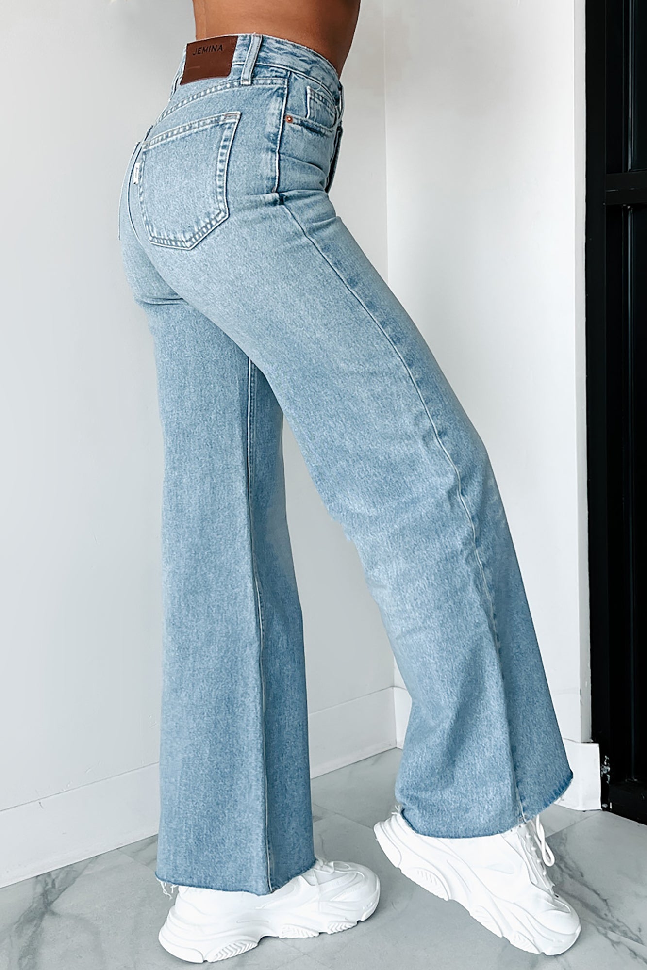 Sylas Raw Hem Wide Leg Jemina Jeans (Light Wash) - NanaMacs