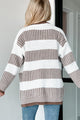 Cabin Bound Striped Sweater Cardigan (Mocha) - NanaMacs