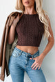 Turning Looks Cable Knit Open Back Halter Tank Top (Coffee) - NanaMacs