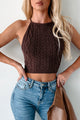 Turning Looks Cable Knit Open Back Halter Tank Top (Coffee) - NanaMacs