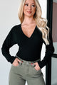 Kaelin Long Sleeve Surplice Bodysuit (Black) - NanaMacs