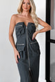 Quincy Zip-Front Strapless Cargo Dress (Charcoal) - NanaMacs