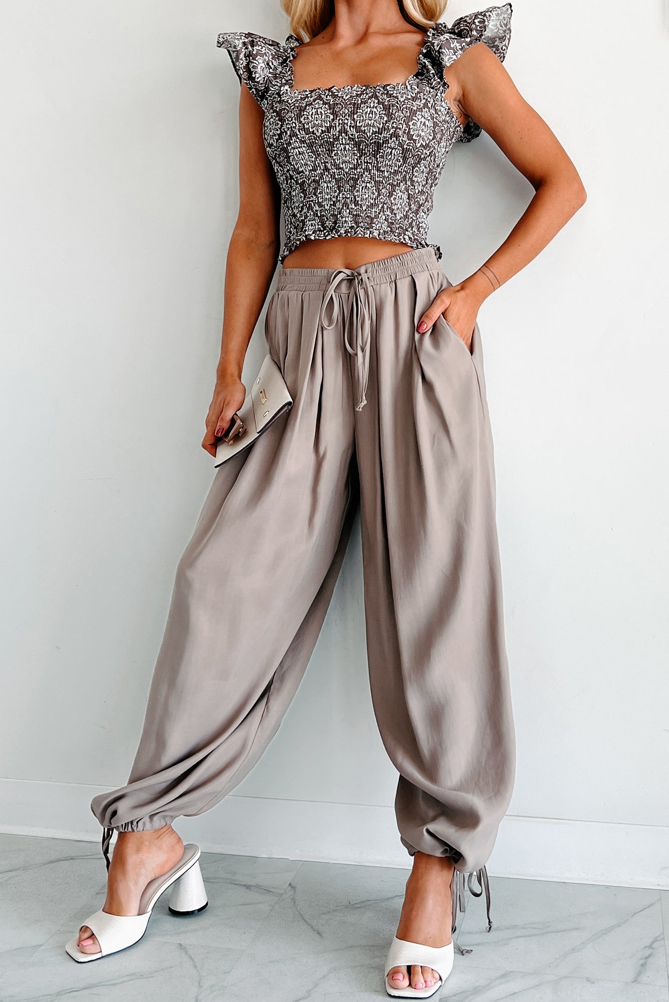 Modern Dreams Drawstring Cuff Balloon Pants (Taupe) - NanaMacs