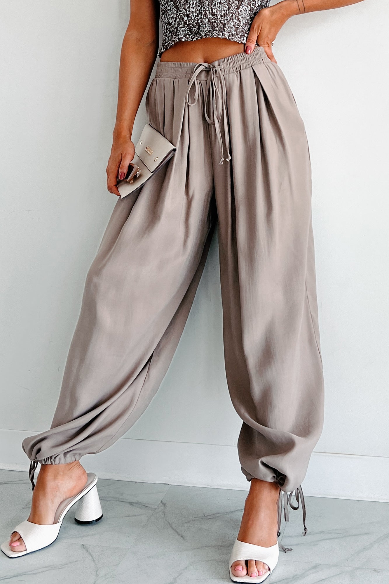 Modern Dreams Drawstring Cuff Balloon Pants (Taupe) - NanaMacs