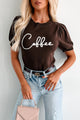 Drink Of Choice 'Coffee' Embroidered Sweater Top (Chocolate/Ivory) - NanaMacs