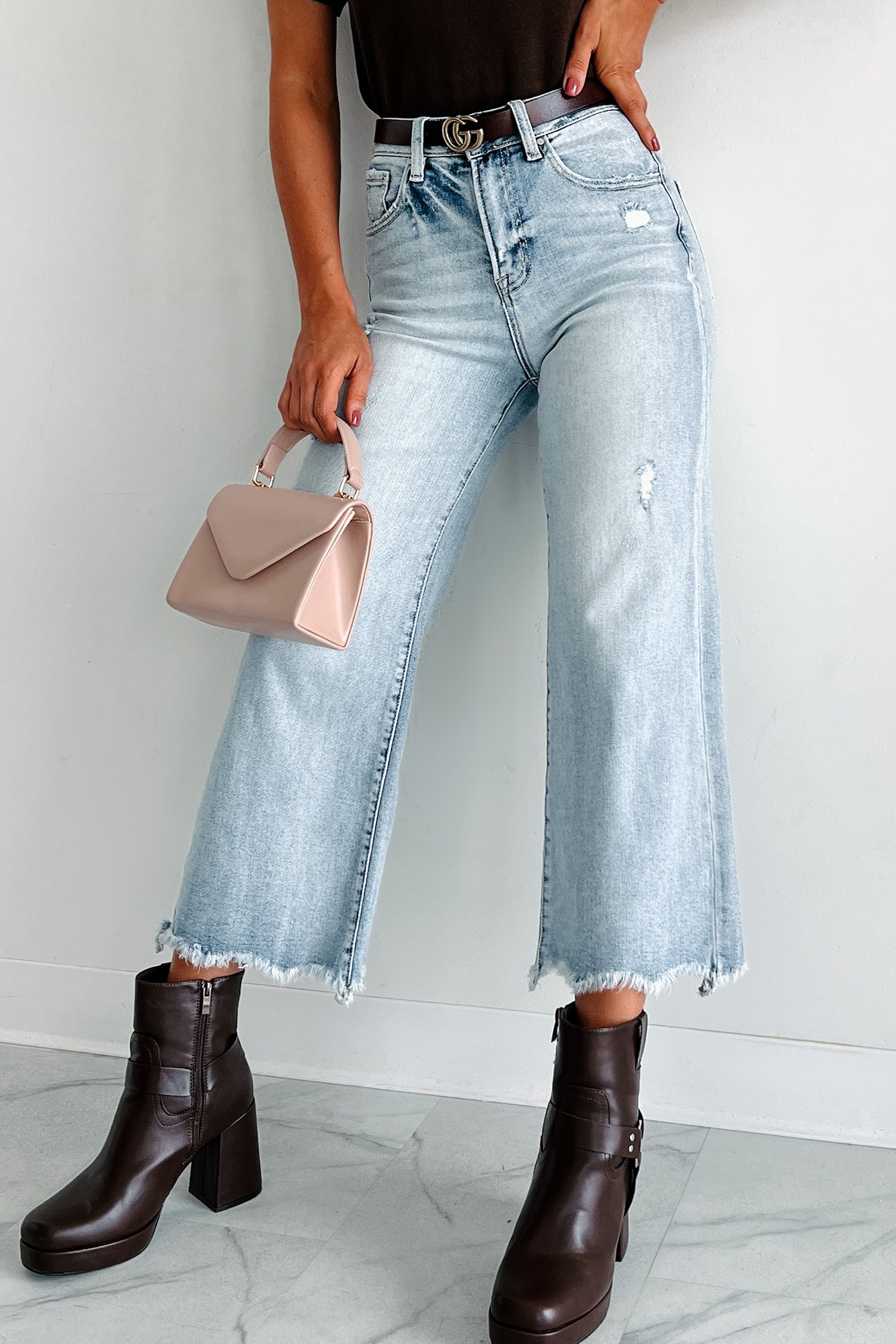 Colwyn High Rise Wide Leg Risen Crop Jeans (Light) - NanaMacs