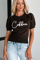 Drink Of Choice 'Coffee' Embroidered Sweater Top (Chocolate/Ivory) - NanaMacs