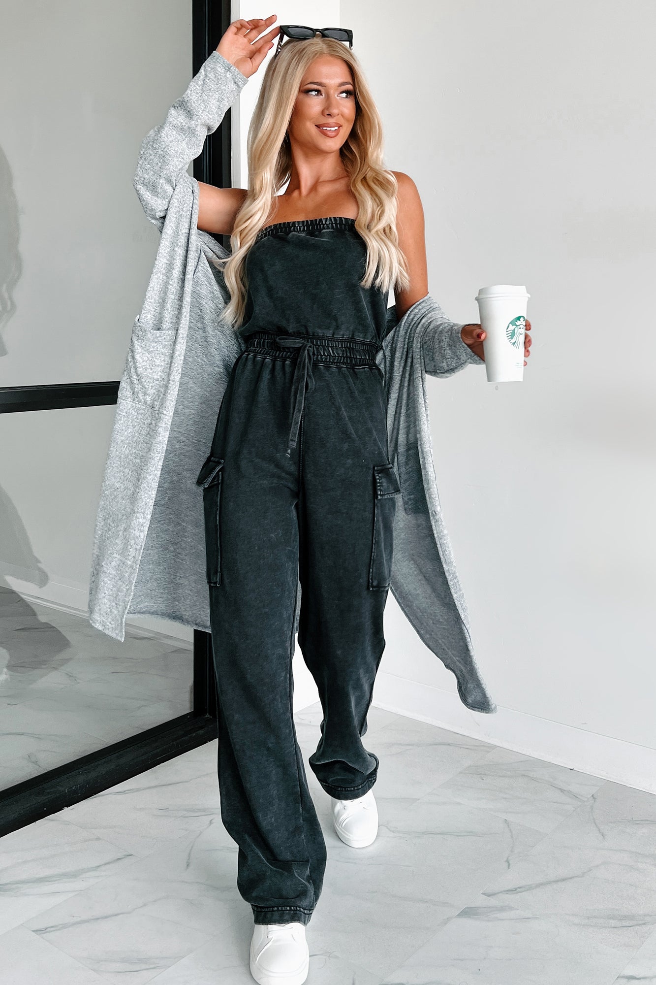 Cleared My Schedule Washed Tube Top Jumpsuit (Black) - NanaMacs