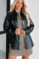 Conducting My Business Faux Leather Shacket (Black)