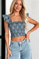 Big Attitude Smocked Ruffle Crop Top (Blue) - NanaMacs