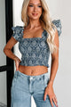 Big Attitude Smocked Ruffle Crop Top (Blue) - NanaMacs