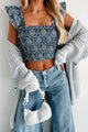 Big Attitude Smocked Ruffle Crop Top (Blue) - NanaMacs