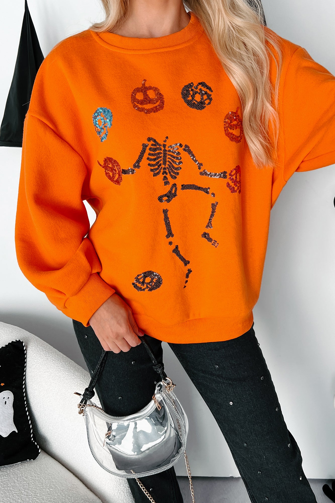 Dancing Critters Sequin Halloween Crewneck (Pumpkin) - NanaMacs