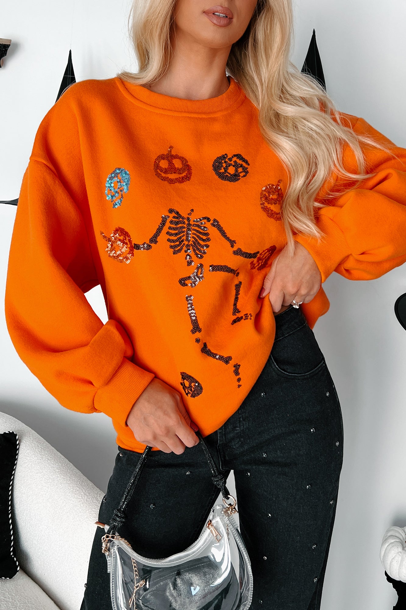 Dancing Critters Sequin Halloween Crewneck (Pumpkin) - NanaMacs