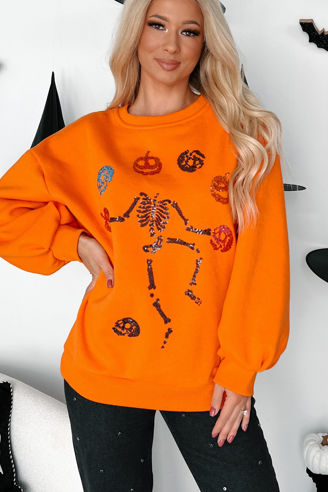 Dancing Critters Sequin Halloween Crewneck (Pumpkin) - NanaMacs