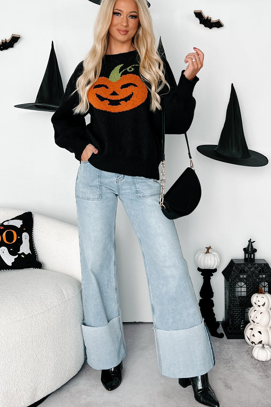 Carving Smiles Knit Halloween Sweater (Black)