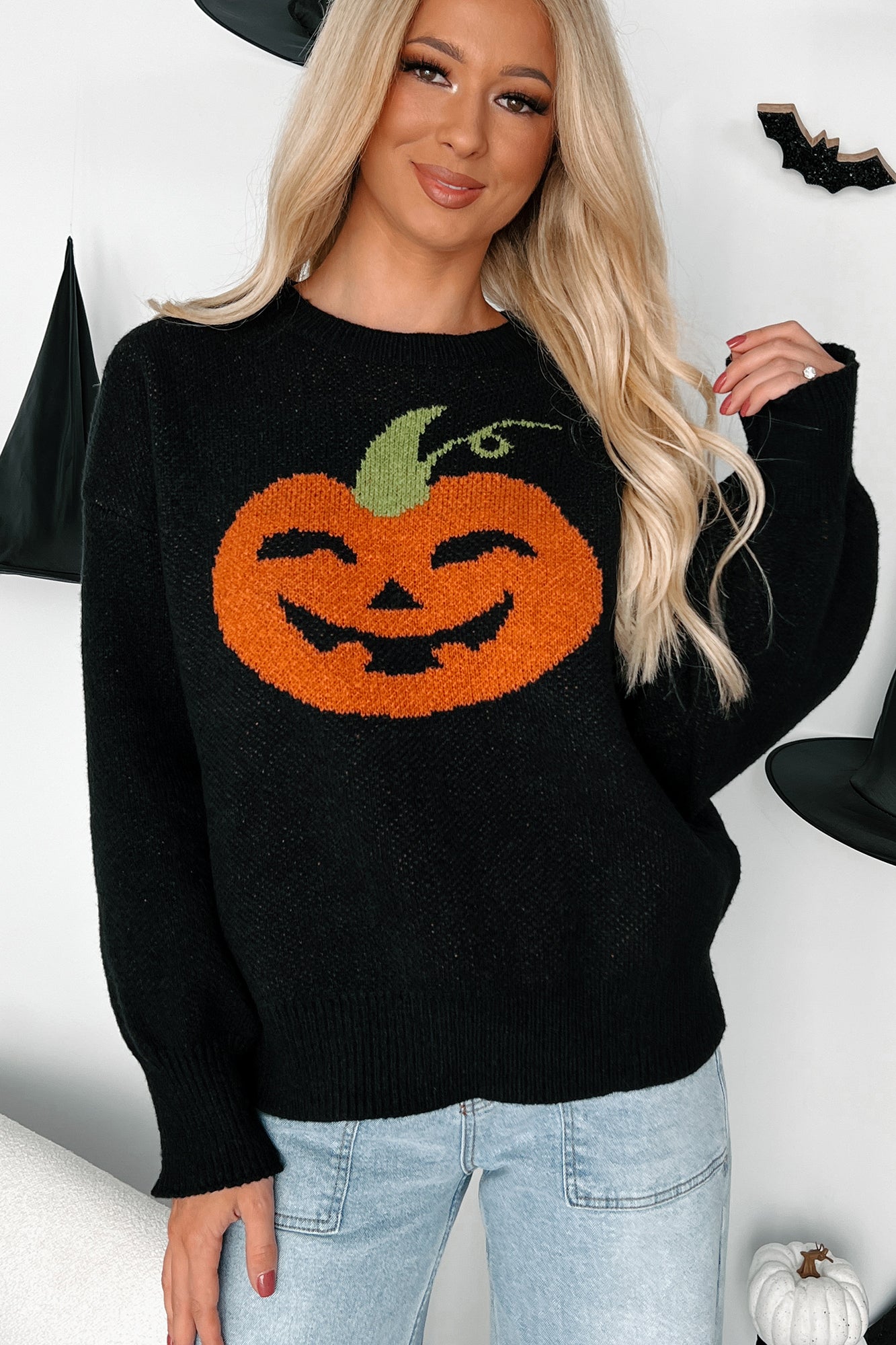 Carving Smiles Knit Halloween Sweater (Black) - NanaMacs