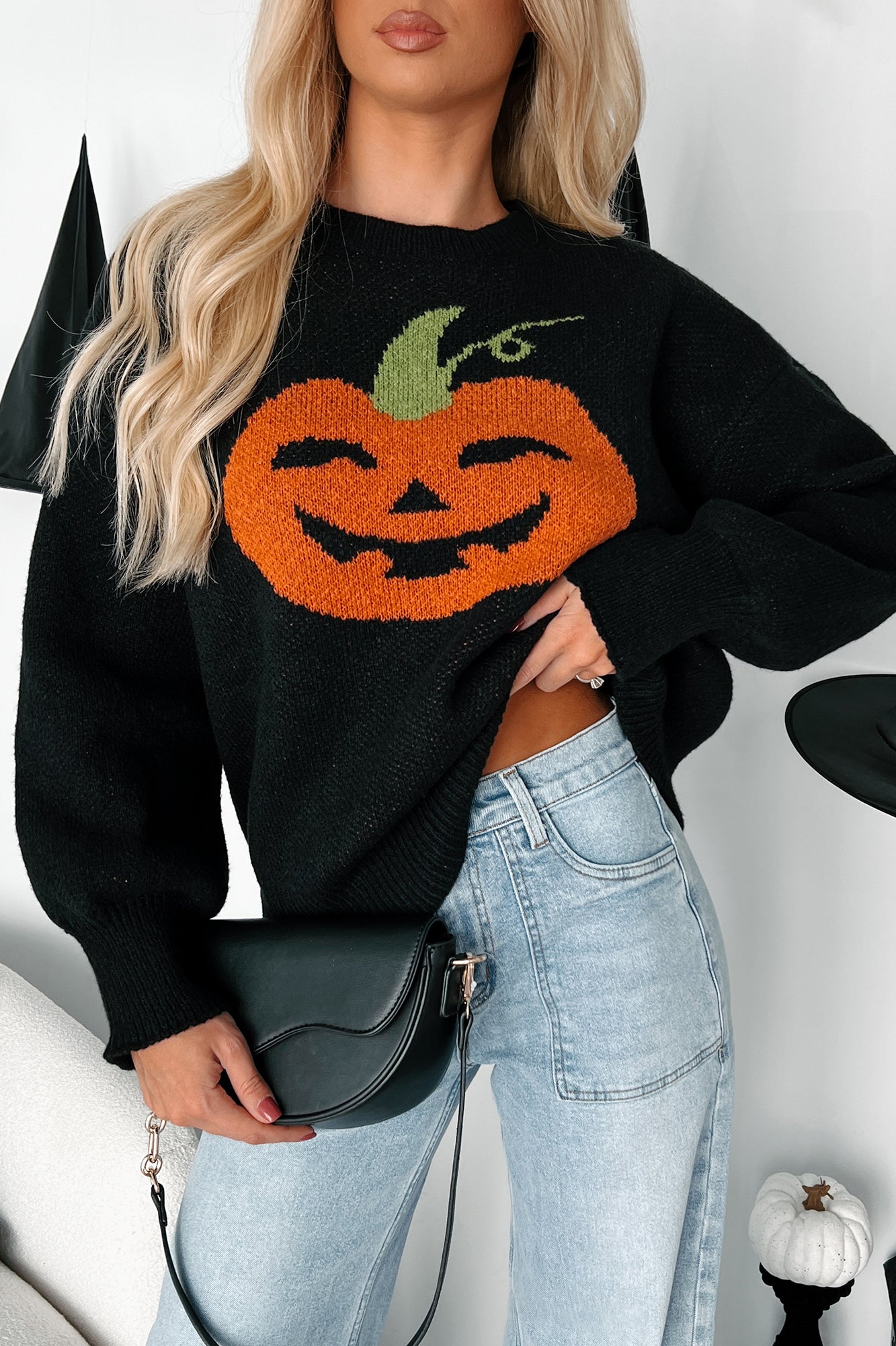 Carving Smiles Knit Halloween Sweater (Black) - NanaMacs