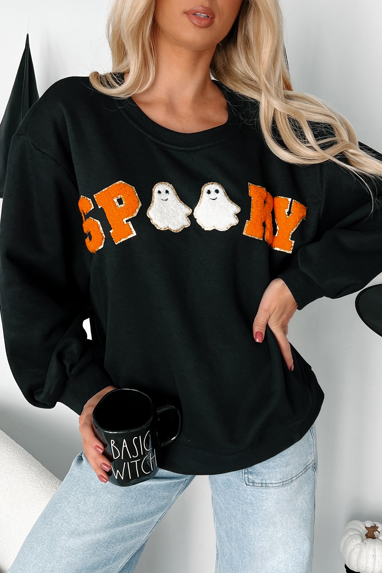 Spook-tacular Friends "Spooky" Patch Sweatshirt (Black) - NanaMacs