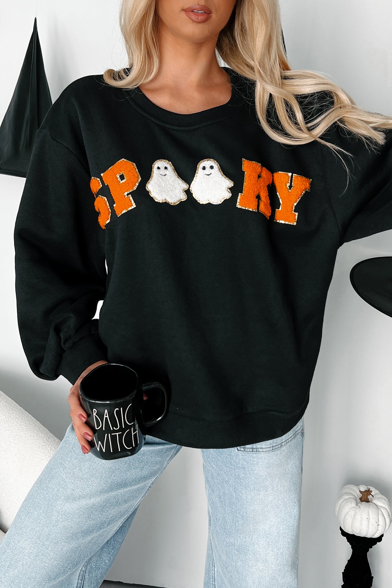 Spook-tacular Friends "Spooky" Patch Sweatshirt (Black) - NanaMacs