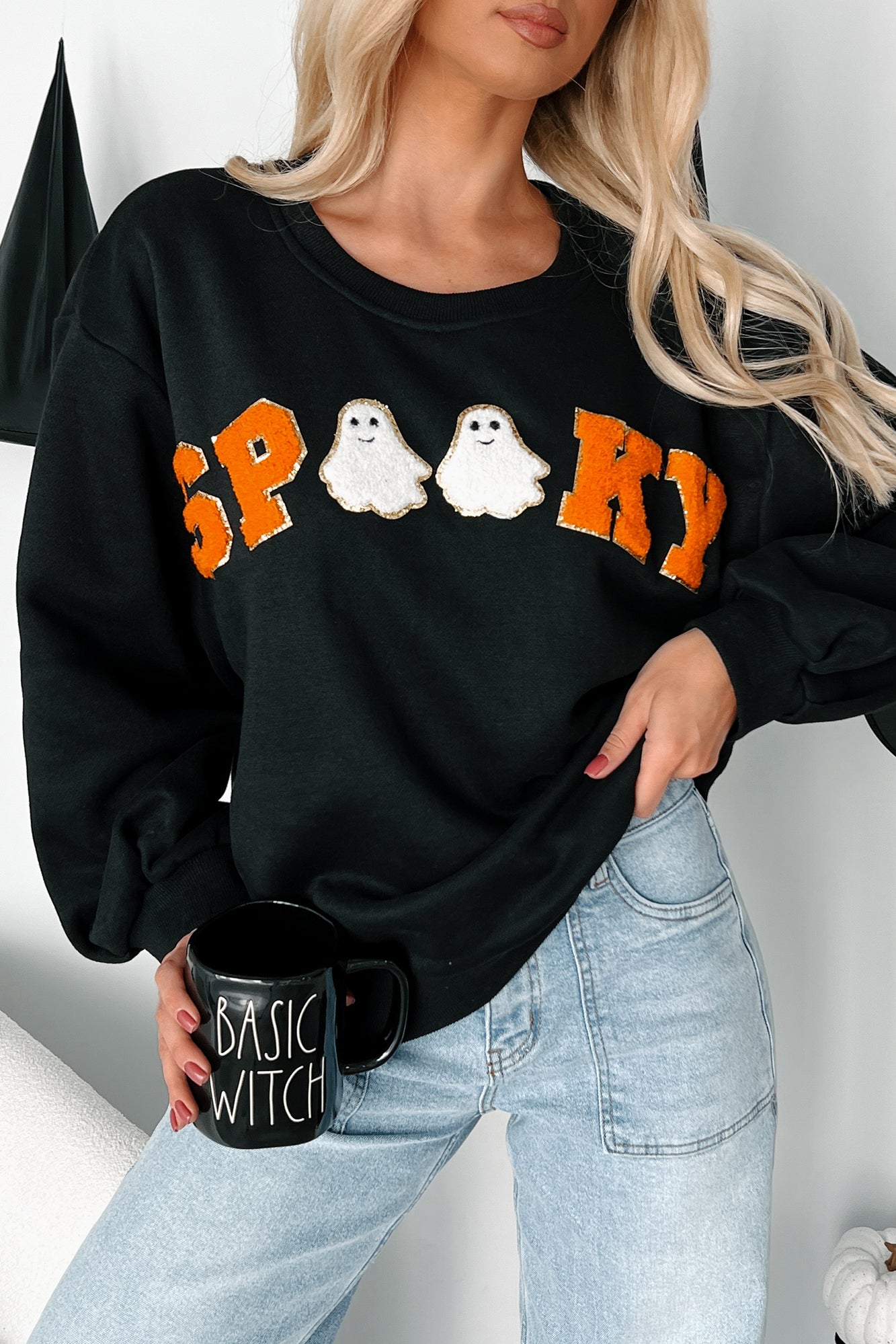 Spook-tacular Friends "Spooky" Patch Sweatshirt (Black) - NanaMacs