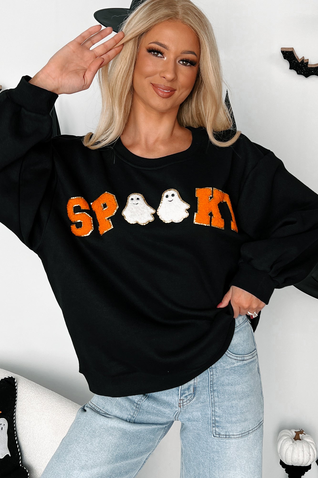 Spook-tacular Friends "Spooky" Patch Sweatshirt (Black) - NanaMacs