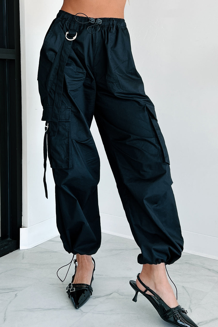 Mansel Wide Leg Cargo Pants (Black) - NanaMacs