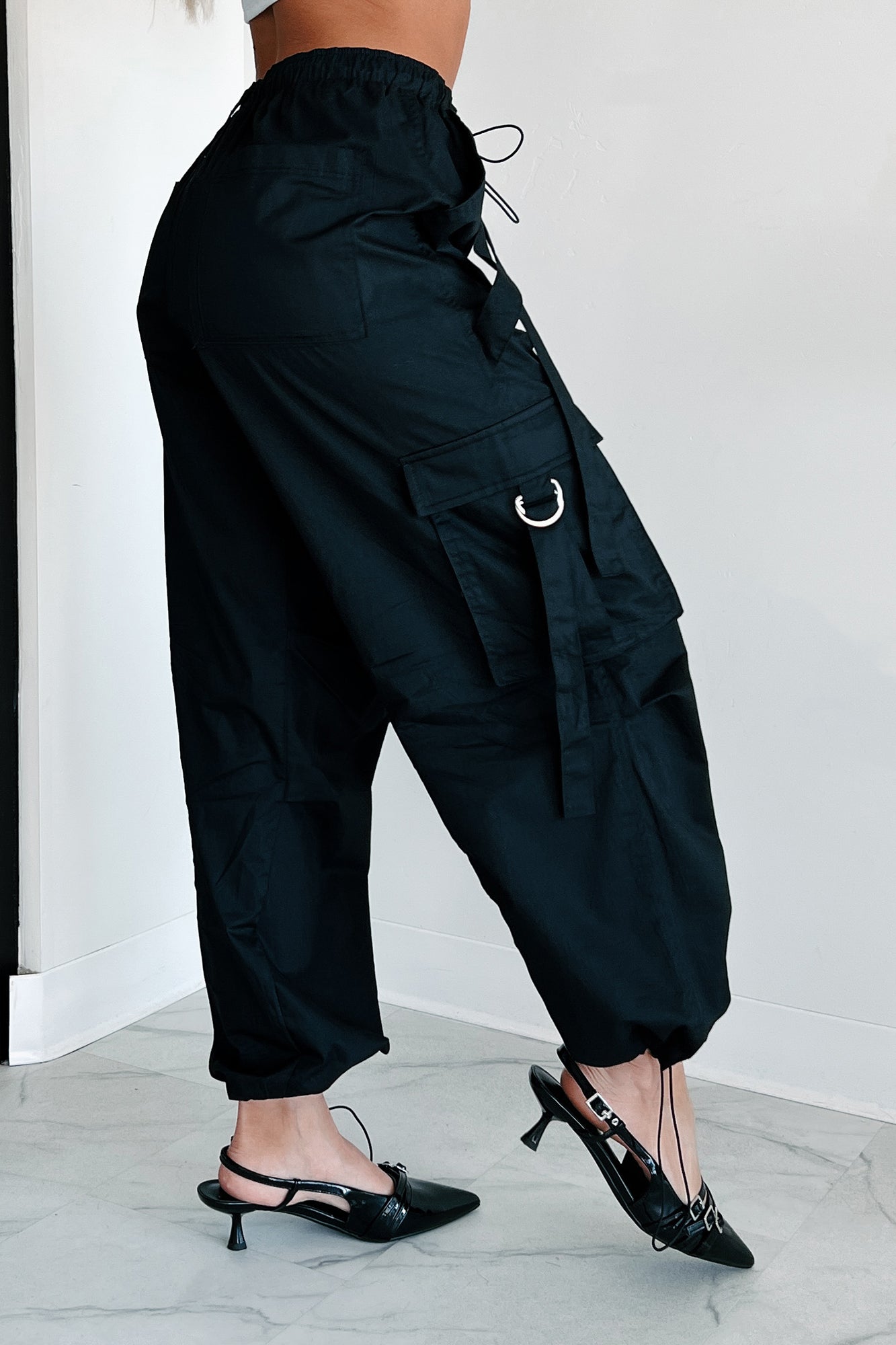 Mansel Wide Leg Cargo Pants (Black) - NanaMacs