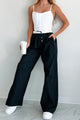 Straight Chillin Wide Leg Pinstripe Pants (Black/White) - NanaMacs