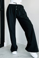 Straight Chillin Wide Leg Pinstripe Pants (Black/White) - NanaMacs