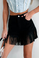 Here For A Good Time High Waist Fringed Shorts (Black Denim) - NanaMacs