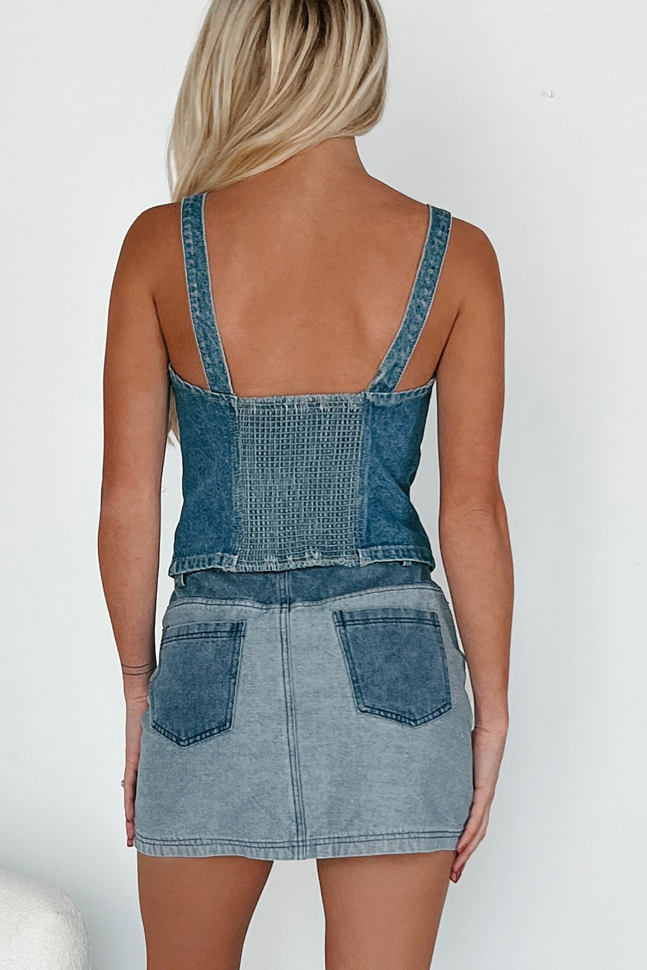 Breaking The Mold Denim Colorblock Top (Medium/Light Denim) - NanaMacs