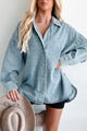 Woke Up Flawless Rhinestone Denim Shacket (Medium Denim)