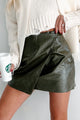 Ready For Autumn Wrap Pleather Mini Skort (Olive) - NanaMacs