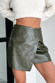 Ready For Autumn Wrap Pleather Mini Skort (Olive) - NanaMacs