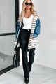 Causing Confusion Striped Denim Sleeve Cardigan (Cream/Navy) - NanaMacs