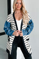 Causing Confusion Striped Denim Sleeve Cardigan (Cream/Navy) - NanaMacs