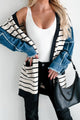 Causing Confusion Striped Denim Sleeve Cardigan (Cream/Navy) - NanaMacs