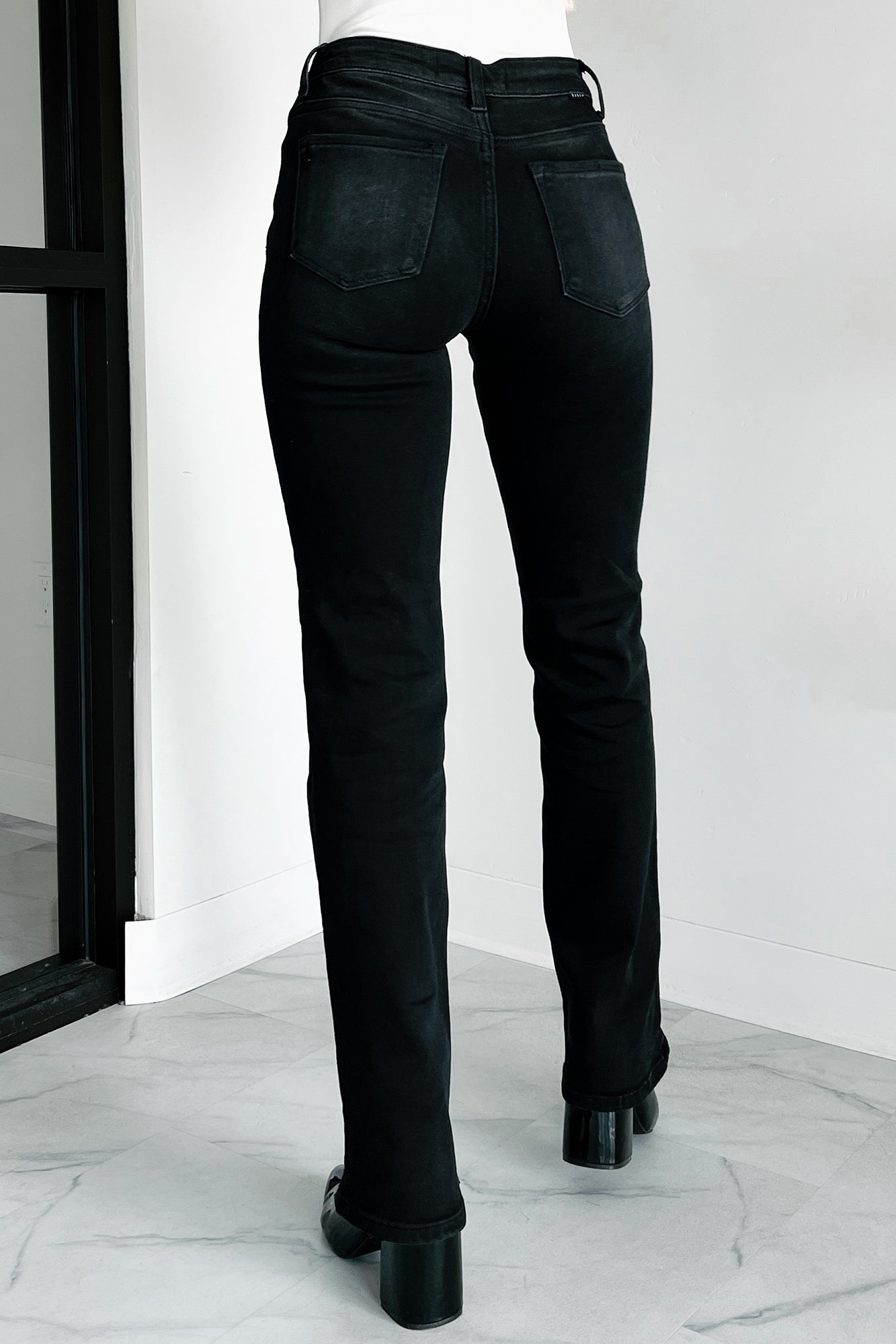 Elam Mid Rise Slim Straight Risen Jeans (Black) - NanaMacs