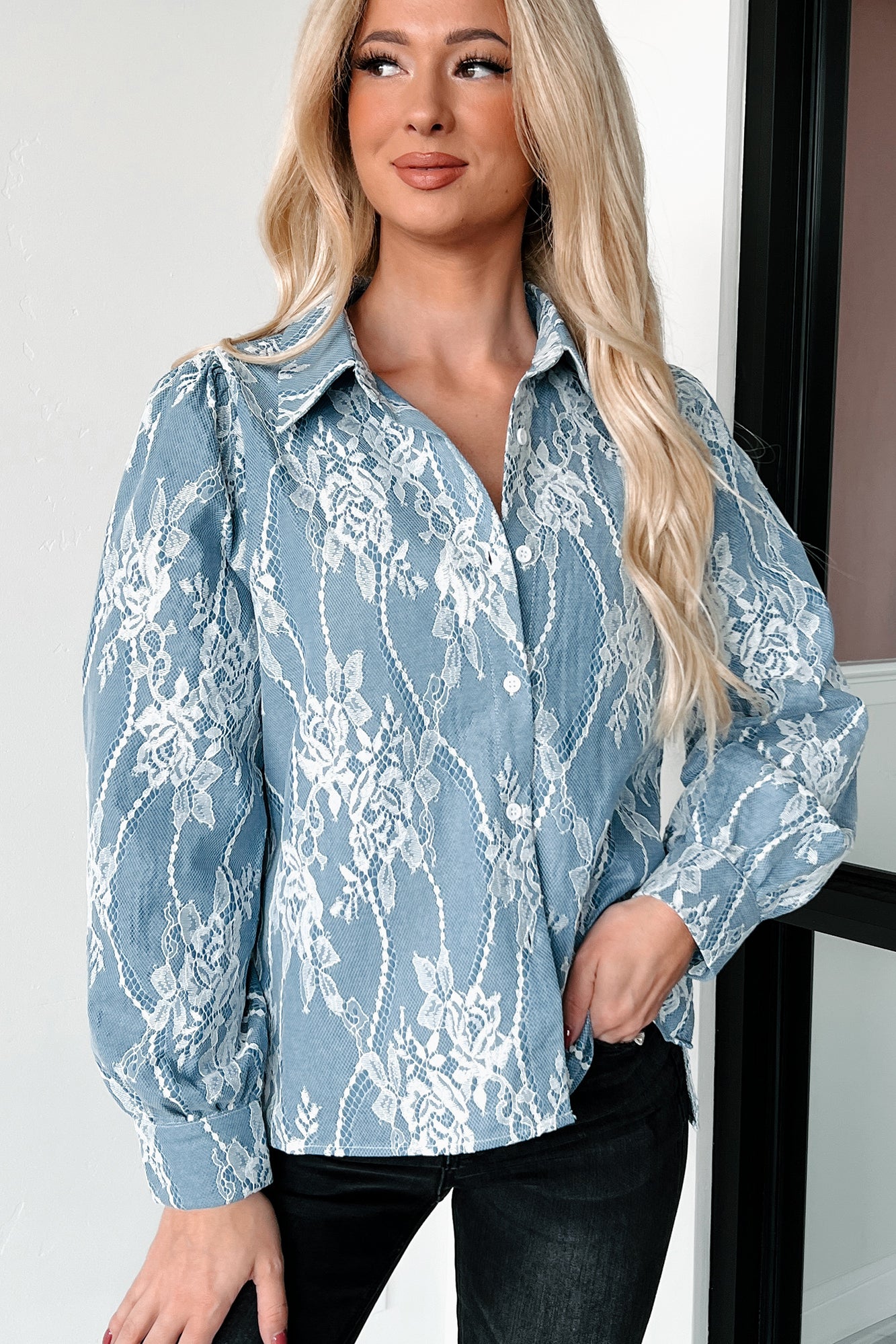 In My Best Interest Floral Lace Blouse (Blue) - NanaMacs