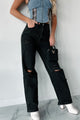 Huntsville High Rise Destroyed Straight Leg Jeans (Washed Black) - NanaMacs