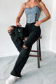 Huntsville High Rise Destroyed Straight Leg Jeans (Washed Black) - NanaMacs