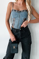 Subtle Slay Denim Plaid Zip-Front Tank Top (Blue Denim) - NanaMacs