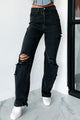 Huntsville High Rise Destroyed Straight Leg Jeans (Washed Black) - NanaMacs